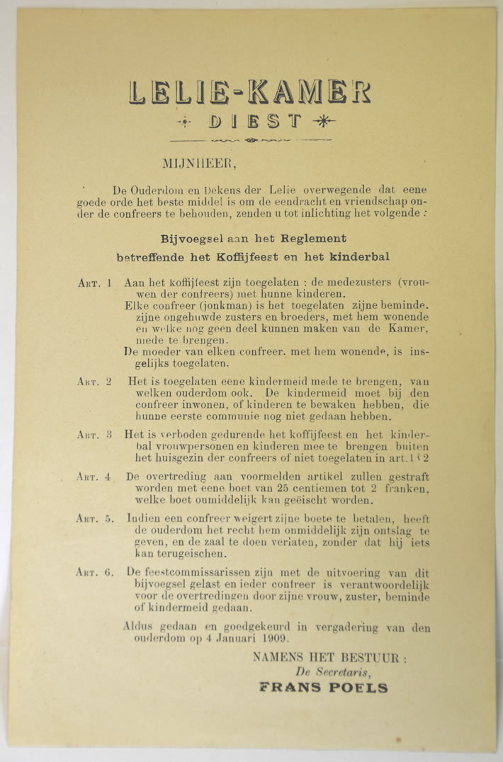 1909 Reglement koffijfeest en het kinderbal